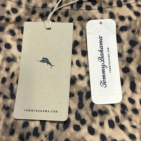 Tommy Bahama Darcy Leopard Print Shift Dress Large Golden Honey Faux Suede - Picture 8 of 9